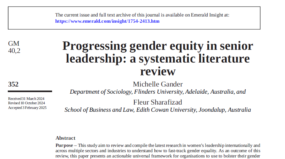 Progressing gender equity in senior leadership: a systematic literature review